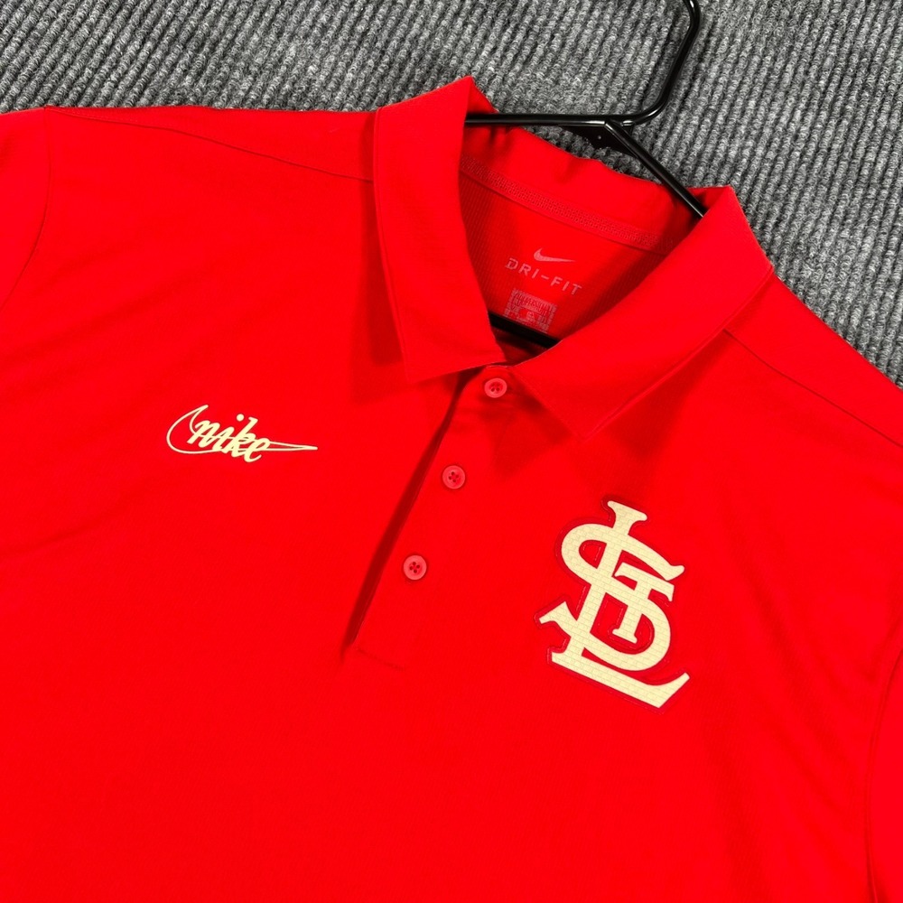 St. Louis Cardinals Polo Shirt Mens Nike 2XL XXL Red Short Sleeve Dri Fit MLB